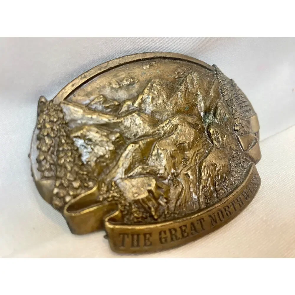 Great Northwest Rocky Mountains Vintage 1978 Bergamot Brass Works Belt Buckle